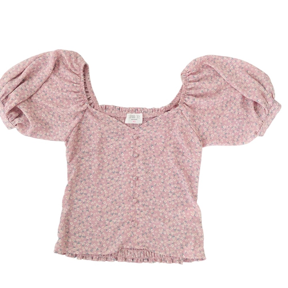 Sienna Sky Mauve Floral Top Puff Sleeves size XS